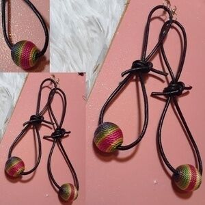 Rainbow Threads Bead Leather Bound Tassel Earrings